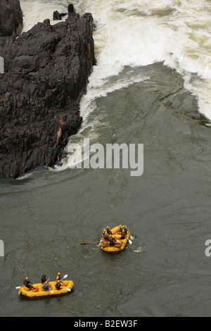 Aerial view of White water rafting on the Zambezi Stock Photo