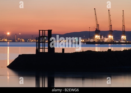 View from Charlestown Harbour on the Firth of Forth, Scotland, at dusk. Stock Photo