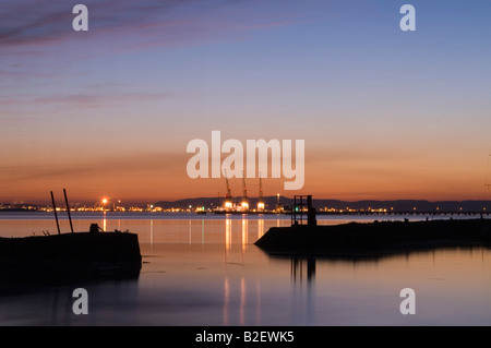 View from Charlestown Harbour on the Firth of Forth, Scotland, at dusk. Stock Photo