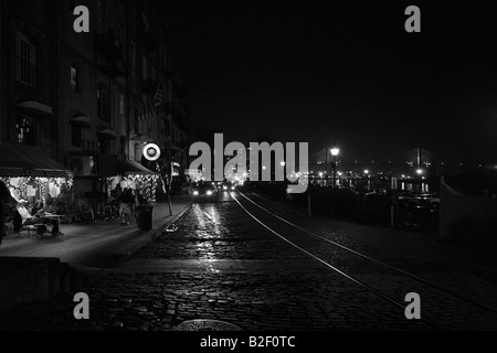 RIVER STREET AT NIGHT IN SAVANNAH GEORGIA USA Stock Photo