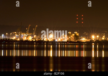 Grangemouth at night, photographed from Culross on the Firth of Forth, Scotland.