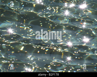 lots of coins sparkling in a wishing well water Stock Photo