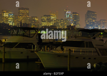 view of Boston, Massachusetts, USA, from Charles River at twlight