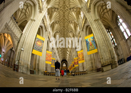 Winchester Cathedral interior of nave Hampshire England United Kingdom GB Great Britain British Isles Europe EU Stock Photo