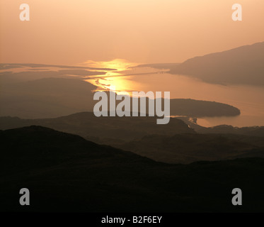 Sunset on the Mawddach estuary, Snowdonia National Park.  Wales. Stock Photo