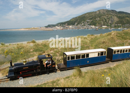 Fairbourne and Barmouth miniature steam railway Mawddach river estuary. Barmouth Gwynedd Wales 2008 UK 2000s HOMER SYKES Stock Photo