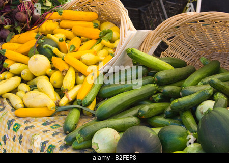 Baskets of zucchini and yellow squash Stock Photo