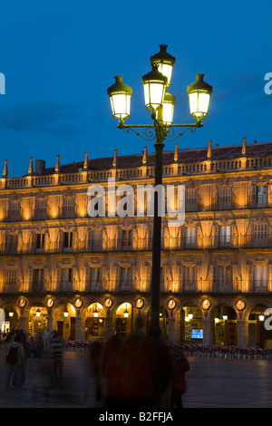SPAIN Salamanca Plaza Mayor at night lamp in square and building after lights turned on Stock Photo
