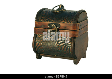 Isolated antique wooden chest on white background Stock Photo - Alamy