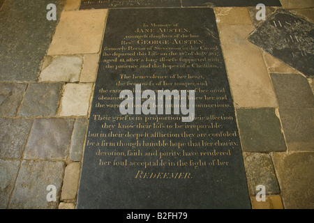 Jane Austen's Gravestone in Winchester Cathedral Hampshire England United Kingdom GB Great Britain British Isles Europe Stock Photo