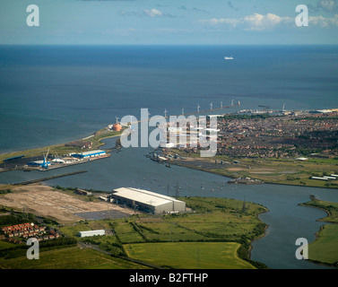 Blyth Harbour, and Wind Farm, North East England Stock Photo