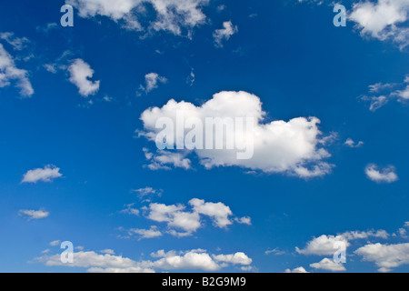 Wolken und Himmel blauer Himmel mit kleinen weissen Wolken Deutschland clouds and sky blue sky and small white clouds Germany Stock Photo