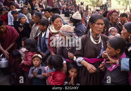 Pilgrims waiting for a 'Rimpoche', (a reincarnation of a high Lama). Leh, Ladakh, Jammu & Kashmir state, India Stock Photo