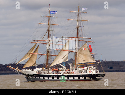 The British Tall Ship Stavros S Niarchos leaving the River Mersey at the Start of the tall Ships Race Liverpool England 2008 Stock Photo