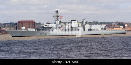 The Type 23 Frigate HMS Argyll Leaving the River Mersey at the Start of the Tall Ships Race Liverpool 2008 Stock Photo