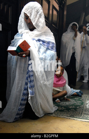 Service at the Orthodox Ethiopian Church in Central London. Stock Photo