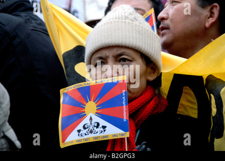 Tibetan demo 6th April 2008 athlete holding alternative Olympic torch. Stock Photo