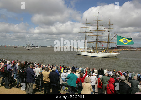 City of Liverpool, England. Sail ship SS Cisne Branco on the River Mersey during the Parade of Sail, Tall Ships Races 2008. Stock Photo