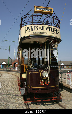 Town of Birkenhead, England. The number 20 double deck enclosed tram at Woodside Ferry Terminal, Birkenhead. Stock Photo