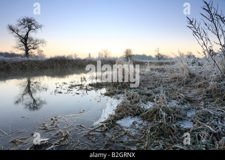 Frosty morning on the River Cam at Grantchester Stock Photo