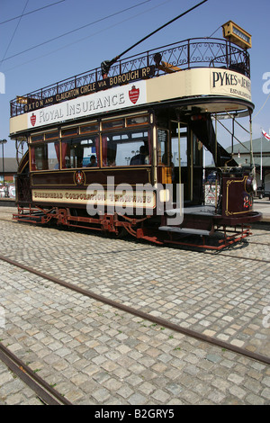 Town of Birkenhead, England. The number 20 double deck enclosed tram at Woodside Ferry Terminal, Birkenhead. Stock Photo