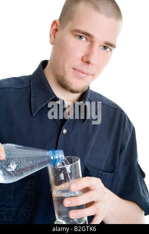 young man glas soda minerals mineral water drinking drinkable water drinking water Stock Photo