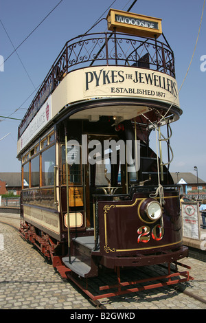 Town of Birkenhead, England. The number 20 double deck enclosed tram at Woodside Ferry Terminal, Birkenhead. Stock Photo
