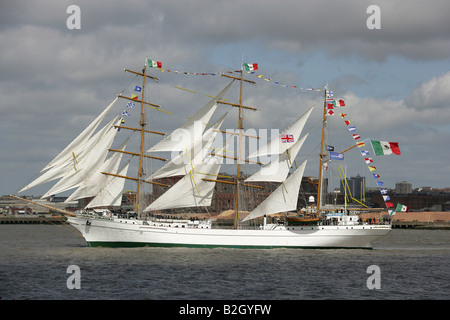 City of Liverpool, England. Sail ships on the River Mersey partaking in the Parade of Sail, Liverpool Tall Ships Races 2008. Stock Photo