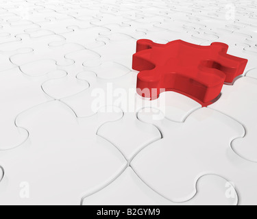 3D render of a jigsaw puzzle with one red piece prominent Stock Photo