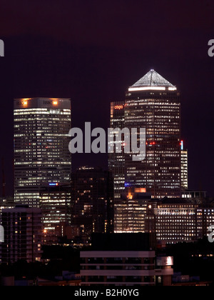 view of canary wharf in london at night Stock Photo
