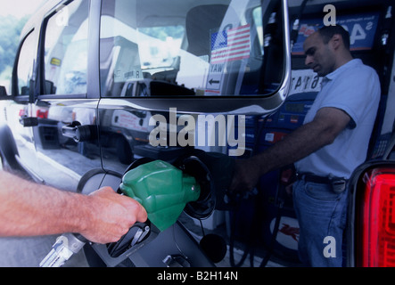 USA Connecticut New England Gas Station Car Being Filled with Gasoline Stock Photo