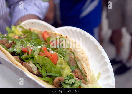 A taco from a Mexican vendor at the Latin food vendors in the Red Hook neighborhood of Brooklyn in New York Stock Photo