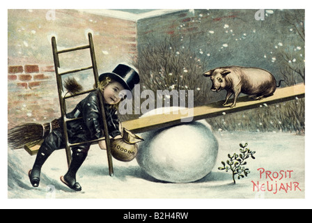 Postcard motive girl as chimney sweeper 19th century Germany Stock Photo