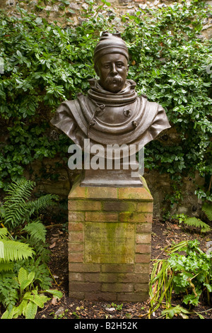 Bronze bust of William Walker diver who saved Winchester Cathedral Hampshire England United Kingdom GB Great Britain Stock Photo