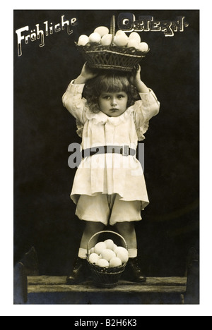 Postcard motive I have the biggest easter eggs 19th century Germany Stock Photo