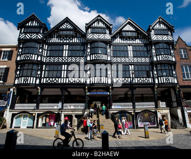 External view of modern shopping centre inside historic timbered building in central Chester in Cheshire England 2008