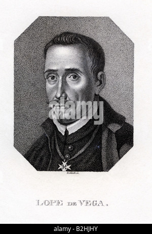 Vega Carpio, Lope Felix de, 25.11.1562 - 21.8.1635, Spanish author / writer, portrait, copper engraving by Zschoch, circa 1800, Artist's Copyright has not to be cleared Stock Photo