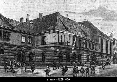 geography/travel, Germany, Munich, gastronomy, Hofbräuhaus, exterior view, wood engraving, circa 1890, Stock Photo