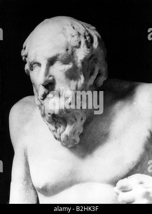 Diogenes of Sinope, 412 - 323 BC, Greek philosopher, portrait, sculpture, detail, Villa Albani, Rome, Italy, Stock Photo