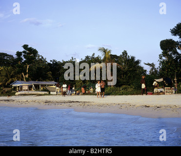 geography / travel, Jamaica, Negril, western Jamaica, tourist beach in twilight, Stock Photo