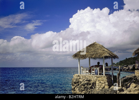 geography / travel, Jamaica, Negril, western Jamaica, hut by the sea, caribbean, straw hut, Stock Photo