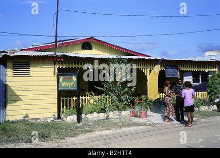 geography / travel, Jamaica, Negril, western Jamaica, coloured restaurant Happy Bananas, Stock Photo