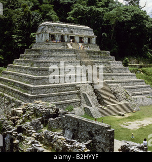 geography / travel, Mexico, Palenque, Maya town, built around 600 AD - 900 AD, pyramid 'Templo de la Inscripciones', stairs, Stock Photo
