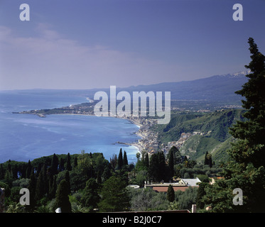 geography / travel, Italy, Sicily, Taormina, overviews, city, bay, overview Stock Photo