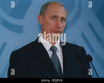 Putin, Vladimir, * 7.10.1952, Russian politician, president of Russia since 2000, portrait, press conference, Federal Chancellery of the German Republic, Berlin, Germany, 25.9.2001, Stock Photo