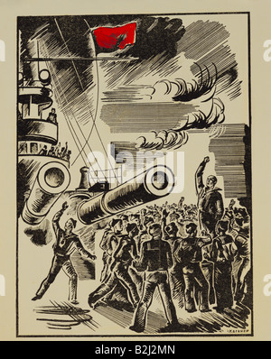 geography / travel, Russia, politics, illustration, insurrectionary sailors, October Revolution, circa 1928, Stock Photo