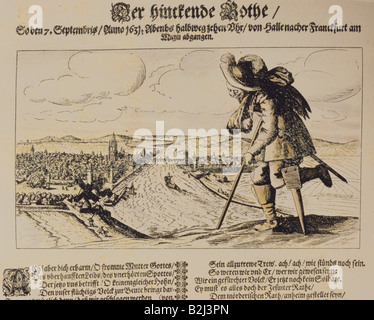 events, Thirty Years War 1618 - 1648, caricature, 'The limping messenger', woodcut, leaflet, Germany, 1631, private collection, , Stock Photo
