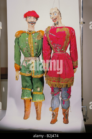 theatre, puppet theatre, marionettes, young nobleman and Mephistopheles, play "Faust", prop of Georg Diehl, 2nd half 19th century, Stadtmuseum, Munich, , Stock Photo
