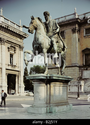 Marcus Aurelius Antoninus, 26.4.121 - 17.3.180 AD Roman Emperor 7.3.161 - 17.3.180, sculpture, equestrian statue, circa 165 AD, Piazza del Campidoglio, Capitol, Rome, , Stock Photo