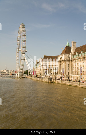 County hall and the London eye South bank Westminster London England Stock Photo